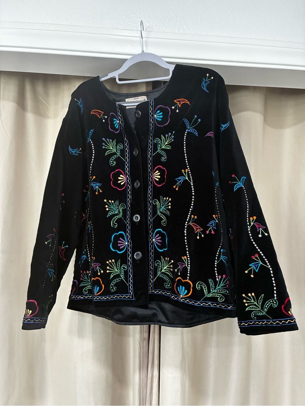 Black Embroidered Button-Front Jacket - Women's